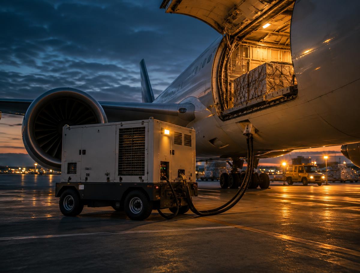 Ground power unit serving a cargo aircraft